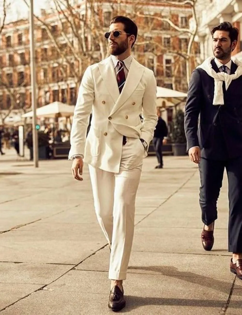 SUZHIMO Men's Linen Suit Double Breasted Suit Men 2 Piece Slim Fit Summer Wedding Suit