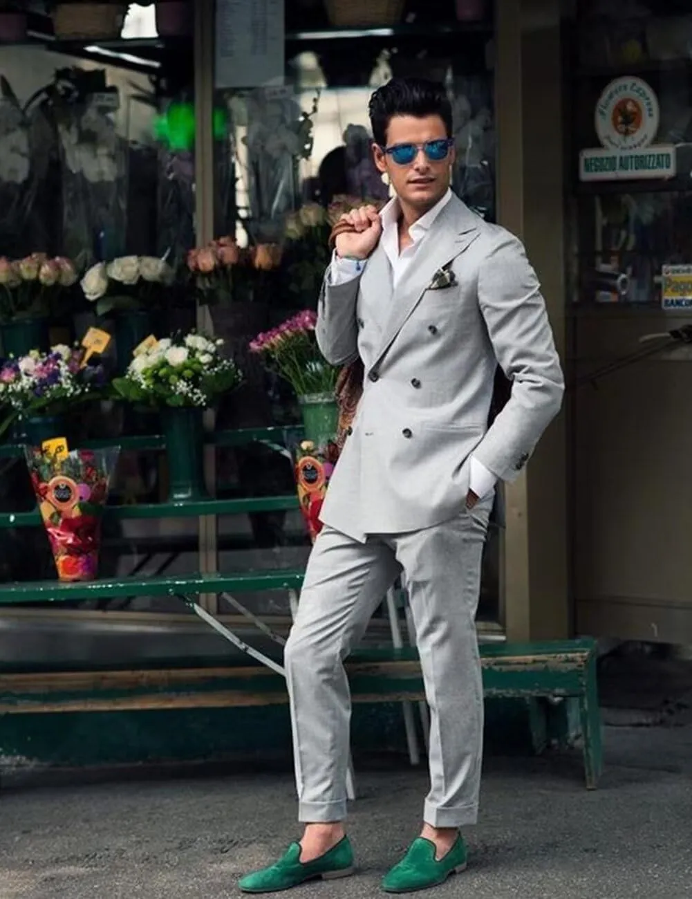 SUZHIMO Men's Linen Suit Double Breasted Suit Men 2 Piece Slim Fit Summer Wedding Suit