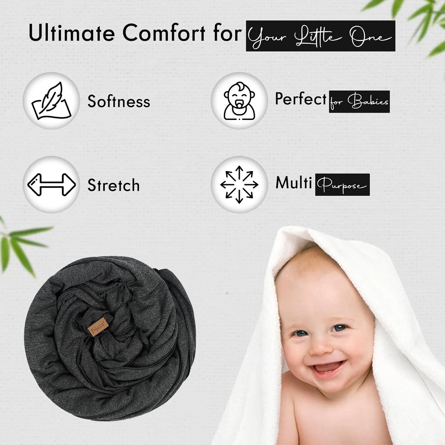 Swaddle Blankets, Baby Swaddling Wrap Nursery Blanket for Boys & Girls Unisex, Soft 95% Viscose from Bamboo and 5% Spandex, Large 45 x 45 inches, Charcoal Gray