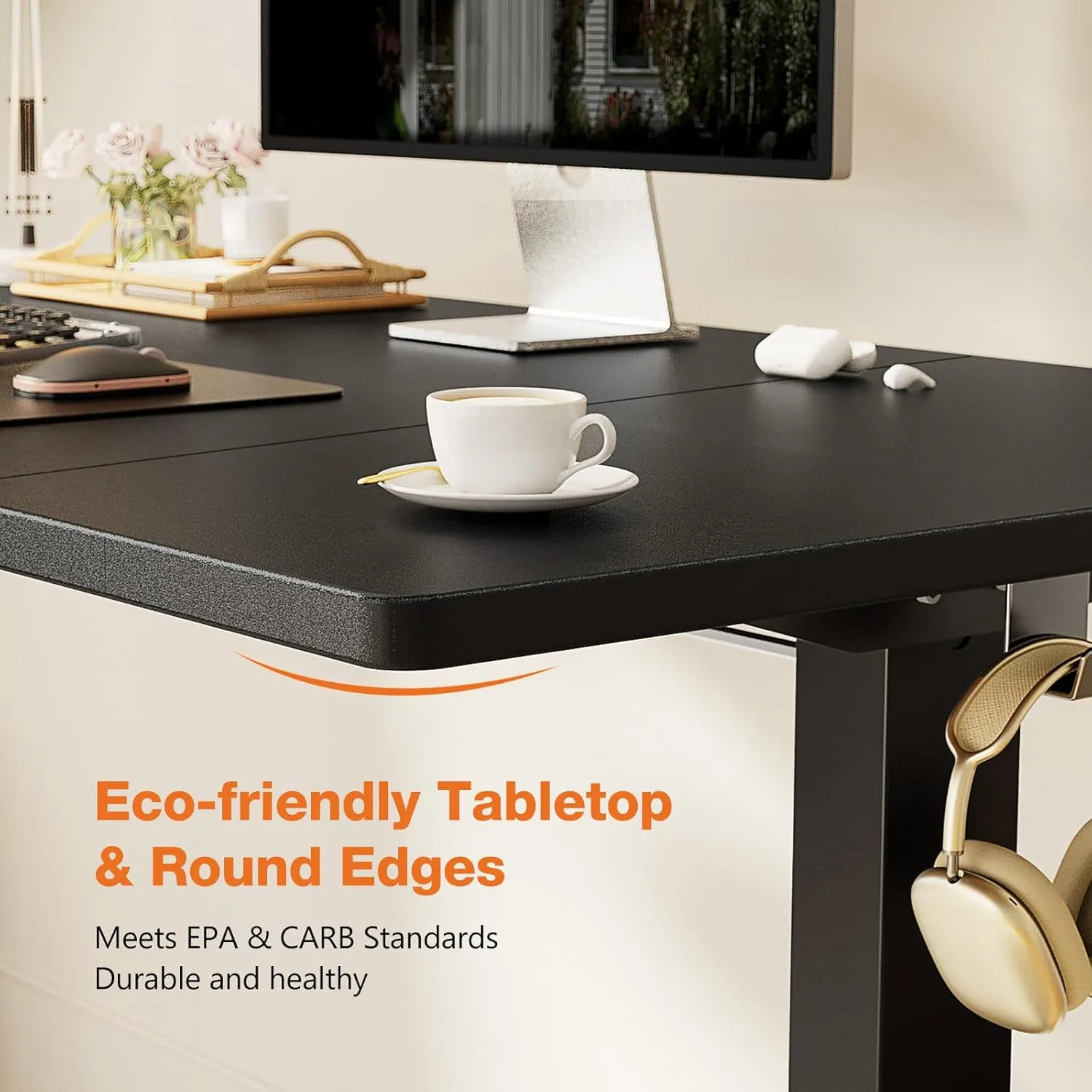 Sweetcrispy Electric Adjustable Height Standing Desk - 63 x 24 inch Sit to Stand Up Desk with Splice Board, Rising Home Office Computer Table with 2 Hook and Wire Hole for Work