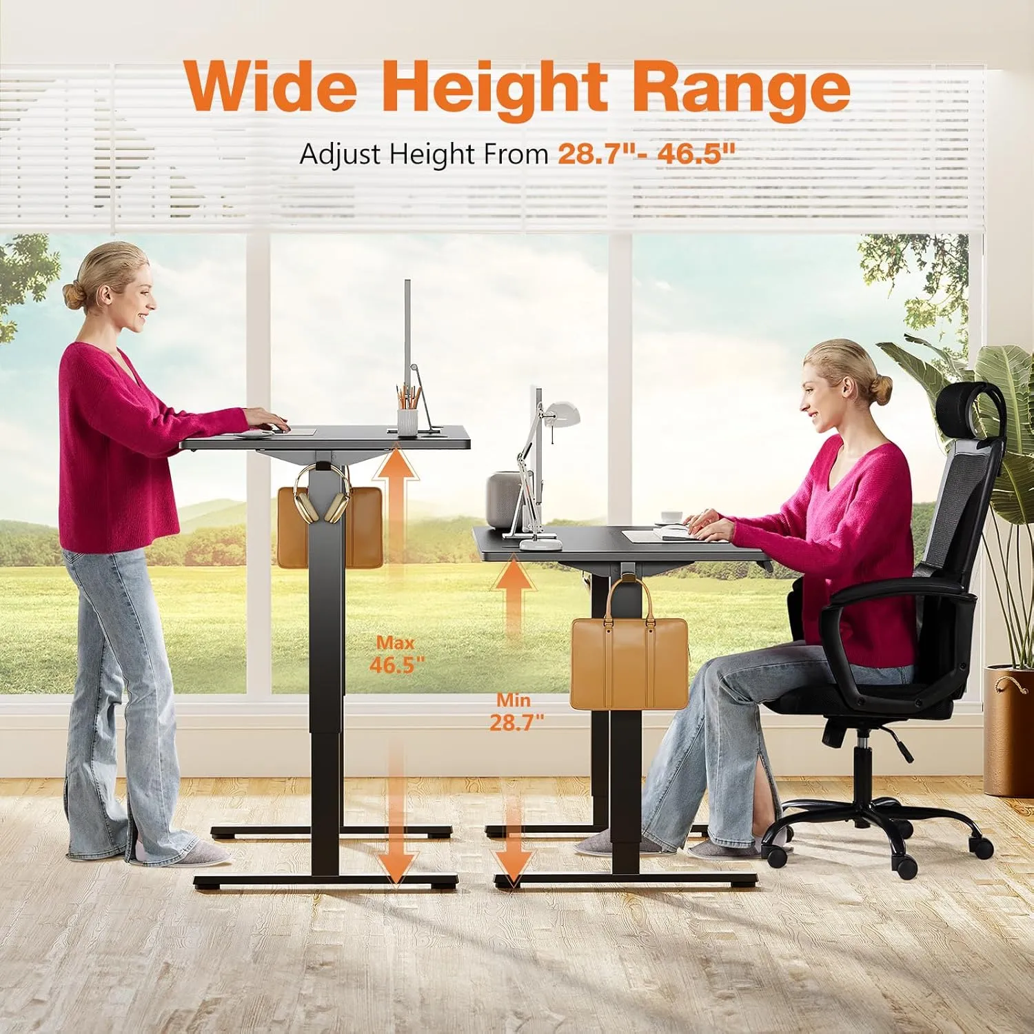 Sweetcrispy Electric Adjustable Height Standing Desk - 63 x 24 inch Sit to Stand Up Desk with Splice Board, Rising Home Office Computer Table with 2 Hook and Wire Hole for Work