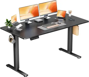 Sweetcrispy Electric Adjustable Height Standing Desk - 63 x 24 inch Sit to Stand Up Desk with Splice Board, Rising Home Office Computer Table with 2 Hook and Wire Hole for Work