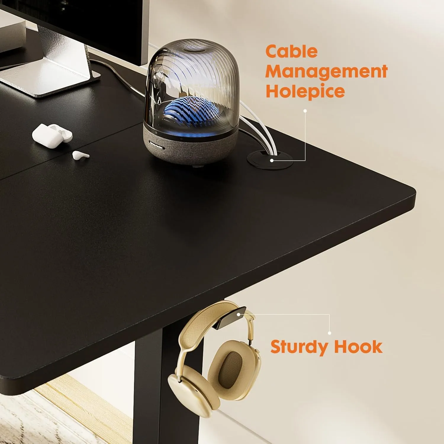 Sweetcrispy Electric Adjustable Height Standing Desk - 63 x 24 inch Sit to Stand Up Desk with Splice Board, Rising Home Office Computer Table with 2 Hook and Wire Hole for Work