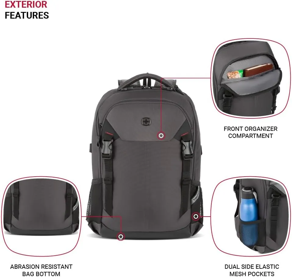 SwissGear Civic Pro Laptop Backpack, Grey, 18”x13.25”x7”
