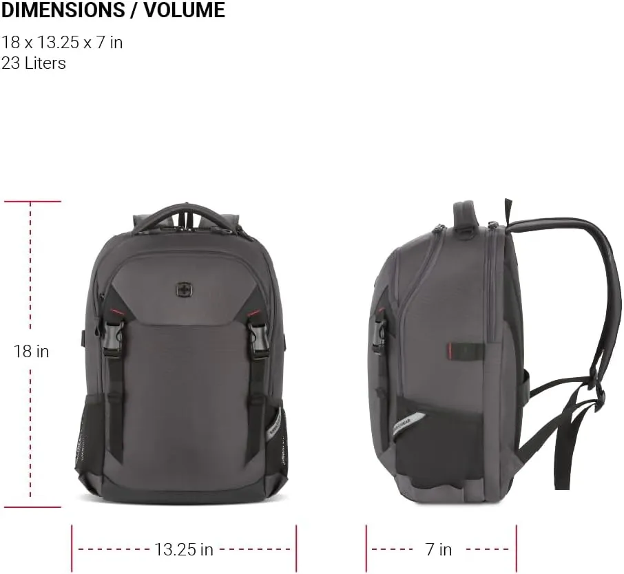 SwissGear Civic Pro Laptop Backpack, Grey, 18”x13.25”x7”