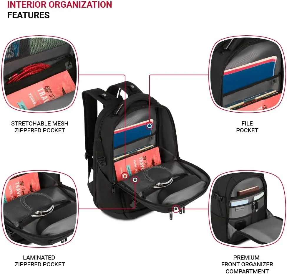 SwissGear Travel Tech Pro Laptop Backpack – Fits Laptops up to 16” – ScanSmart TSA-Friendly Backpack with Multiple Organizer Pockets – Black