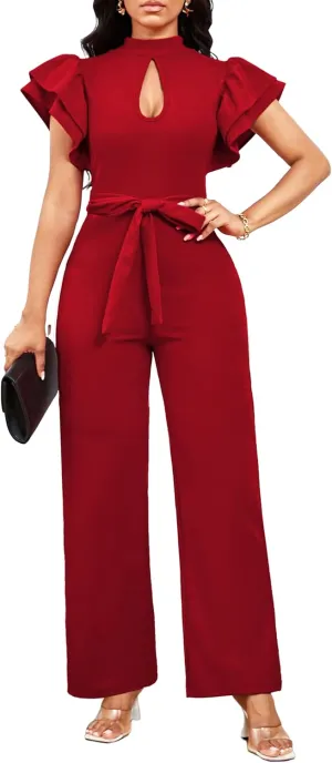 SxClub Elegant Jumpsuits for Women Dressy Formal Casual Long Straight Pants Business Jumpsuit