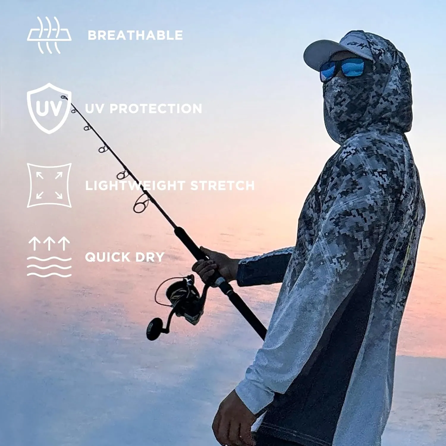 SYNKER Stealth All Weather Performance Fishing Camo Hoodie | UPF 50  Long Sleeve Shirt for Men and Women, Camouflage