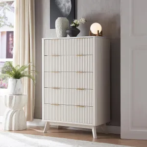 T4TREAM Fluted 5 Drawers Dresser, 48" Tall Modern Chest of Drawers with Faux Marble Top, Curved Profile Design, Wood Drawer Organizer for Bedroom, Living Room, Hallway, Entryway, Solid White