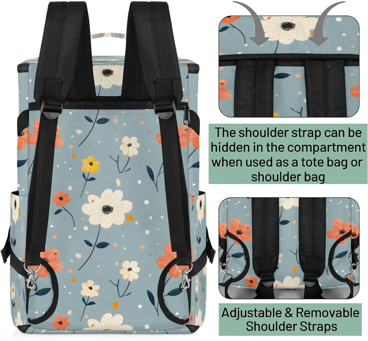 Tactical Sports Duffle Bag for Travel Waterproof Gym Bag with Shoe Compartment 48L Carry On Luggage for Men & Women 3-in-1 Durable Travel Luggage Refreshing Cute Flowers
