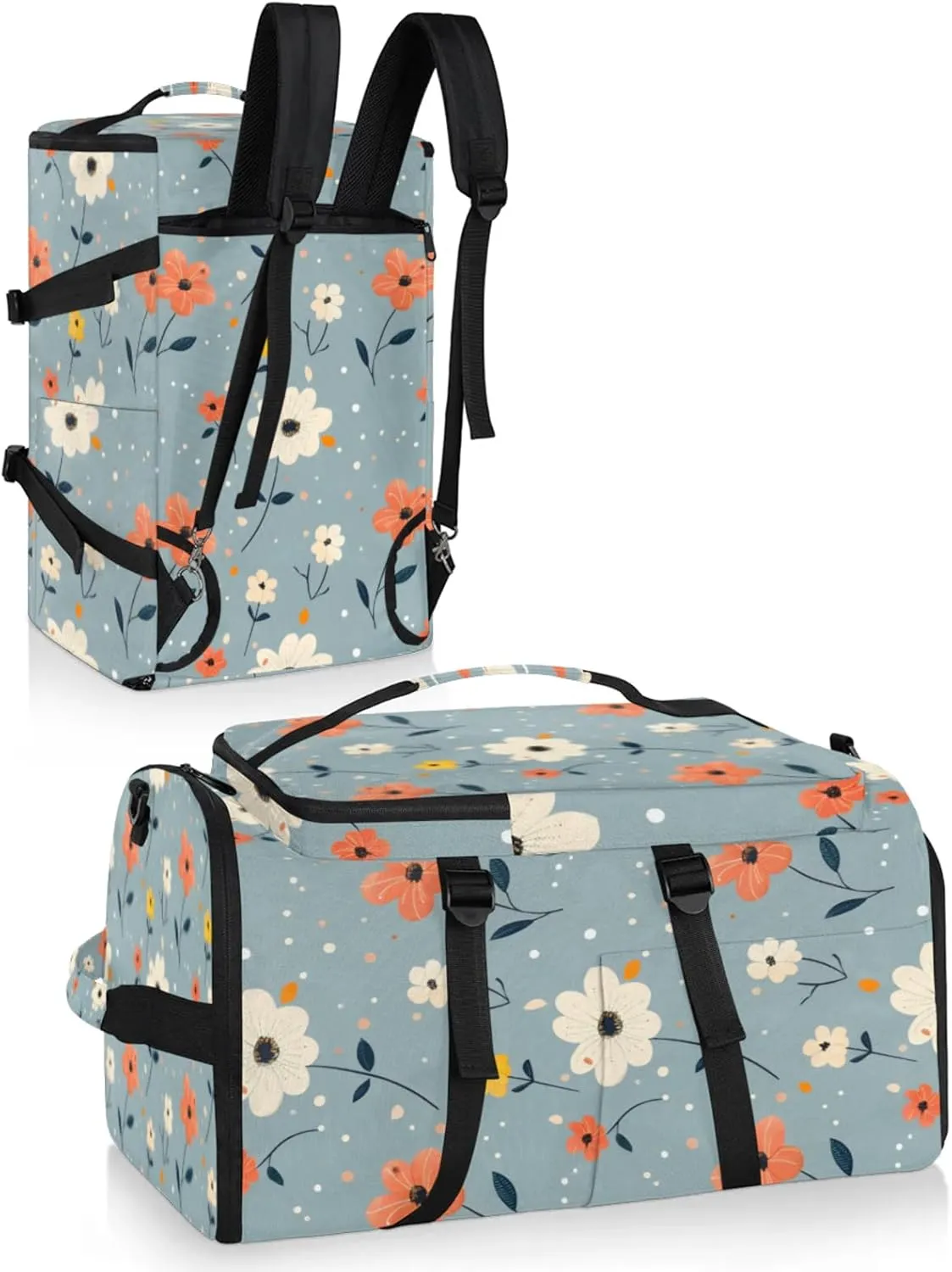 Tactical Sports Duffle Bag for Travel Waterproof Gym Bag with Shoe Compartment 48L Carry On Luggage for Men & Women 3-in-1 Durable Travel Luggage Refreshing Cute Flowers