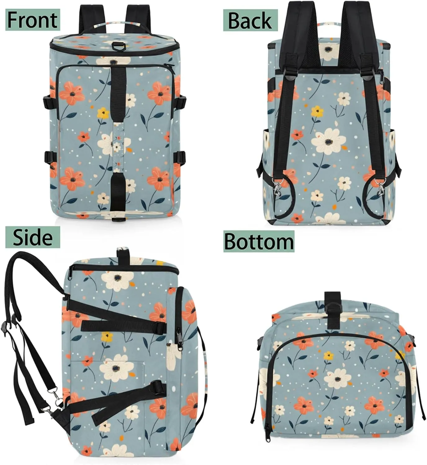 Tactical Sports Duffle Bag for Travel Waterproof Gym Bag with Shoe Compartment 48L Carry On Luggage for Men & Women 3-in-1 Durable Travel Luggage Refreshing Cute Flowers