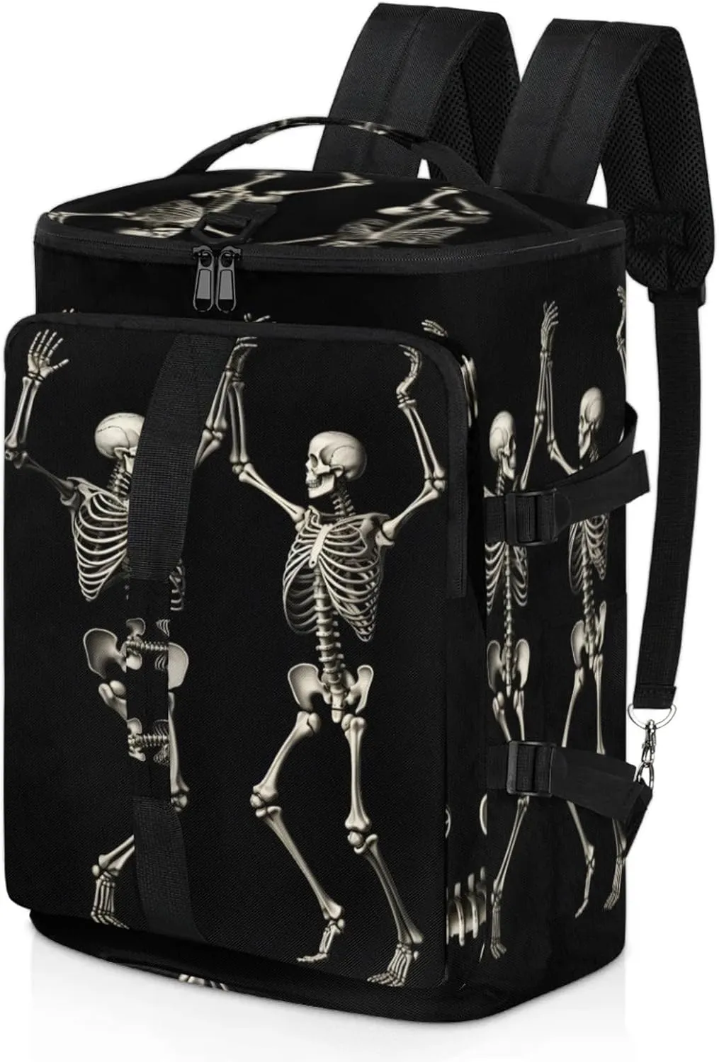 Tactical Sports Duffle Bag for Travel Waterproof Gym Bag with Shoe Compartment 48L Carry On Luggage for Men & Women 3-in-1 Durable Travel Luggage Skeleton Funny Skull