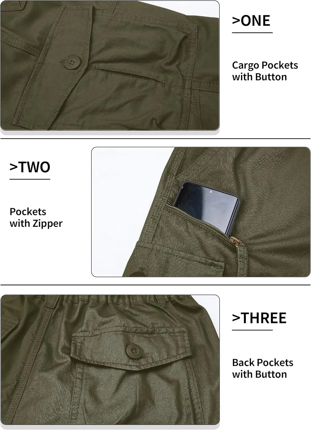 TACVASEN Men's Capri Pants with 7 Pockets Cargo Shorts Twill Elastic Below Knee 3/4 Capri Long Shorts