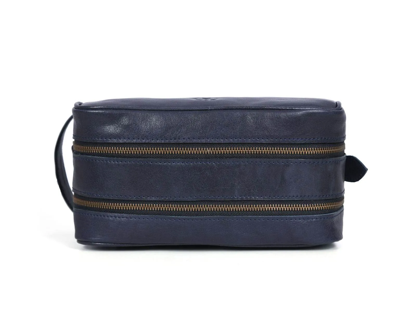 Tampa Leather Toiletry Bag - Navy Blue