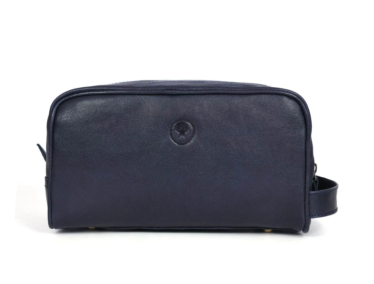 Tampa Leather Toiletry Bag - Navy Blue