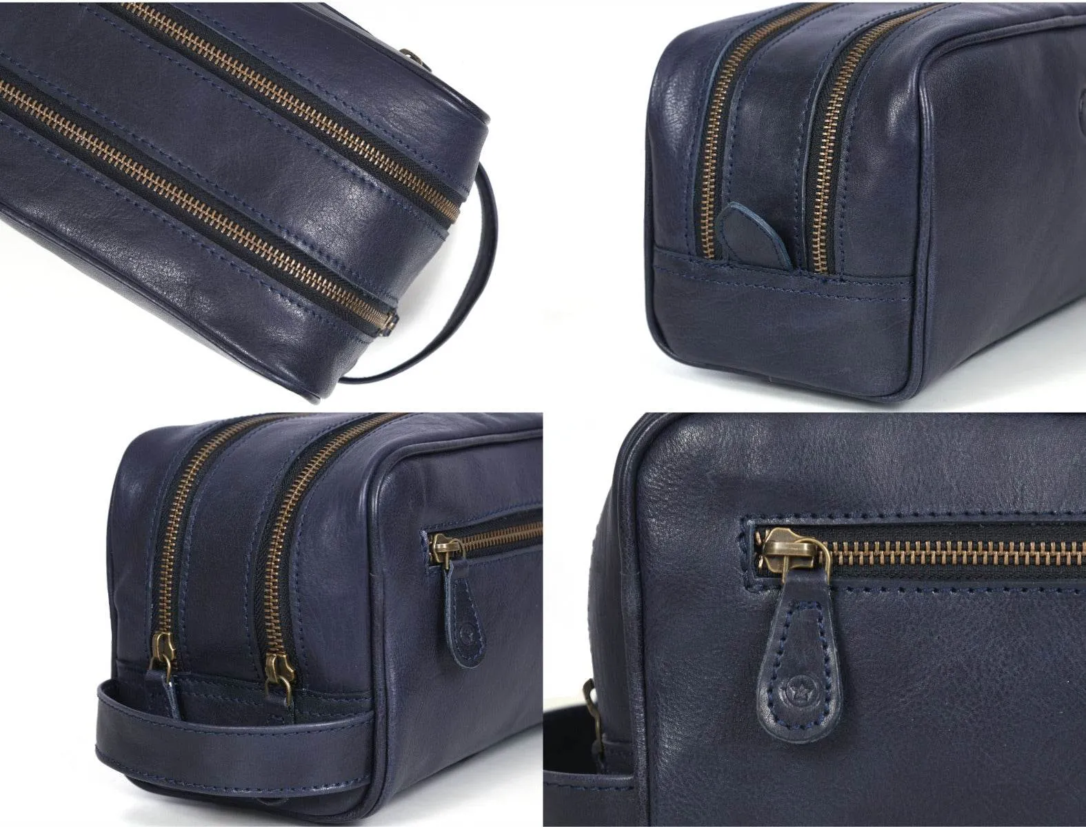 Tampa Leather Toiletry Bag - Navy Blue