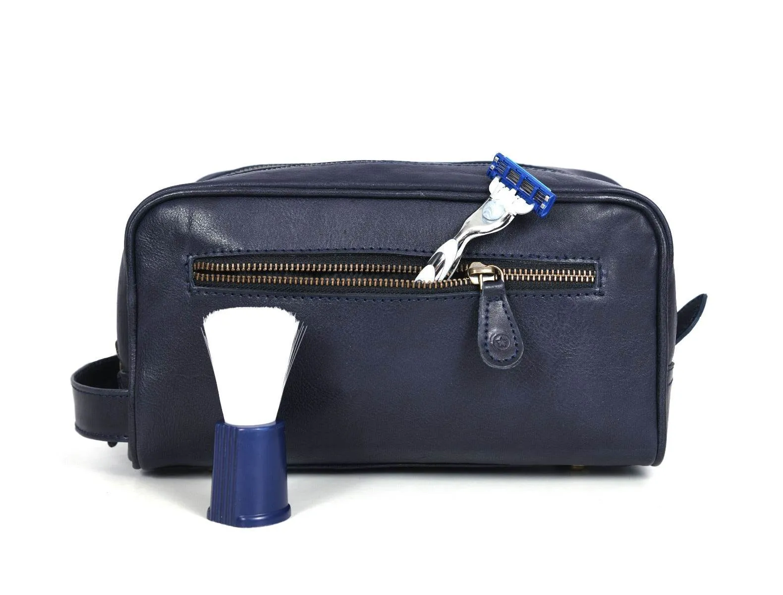 Tampa Leather Toiletry Bag - Navy Blue