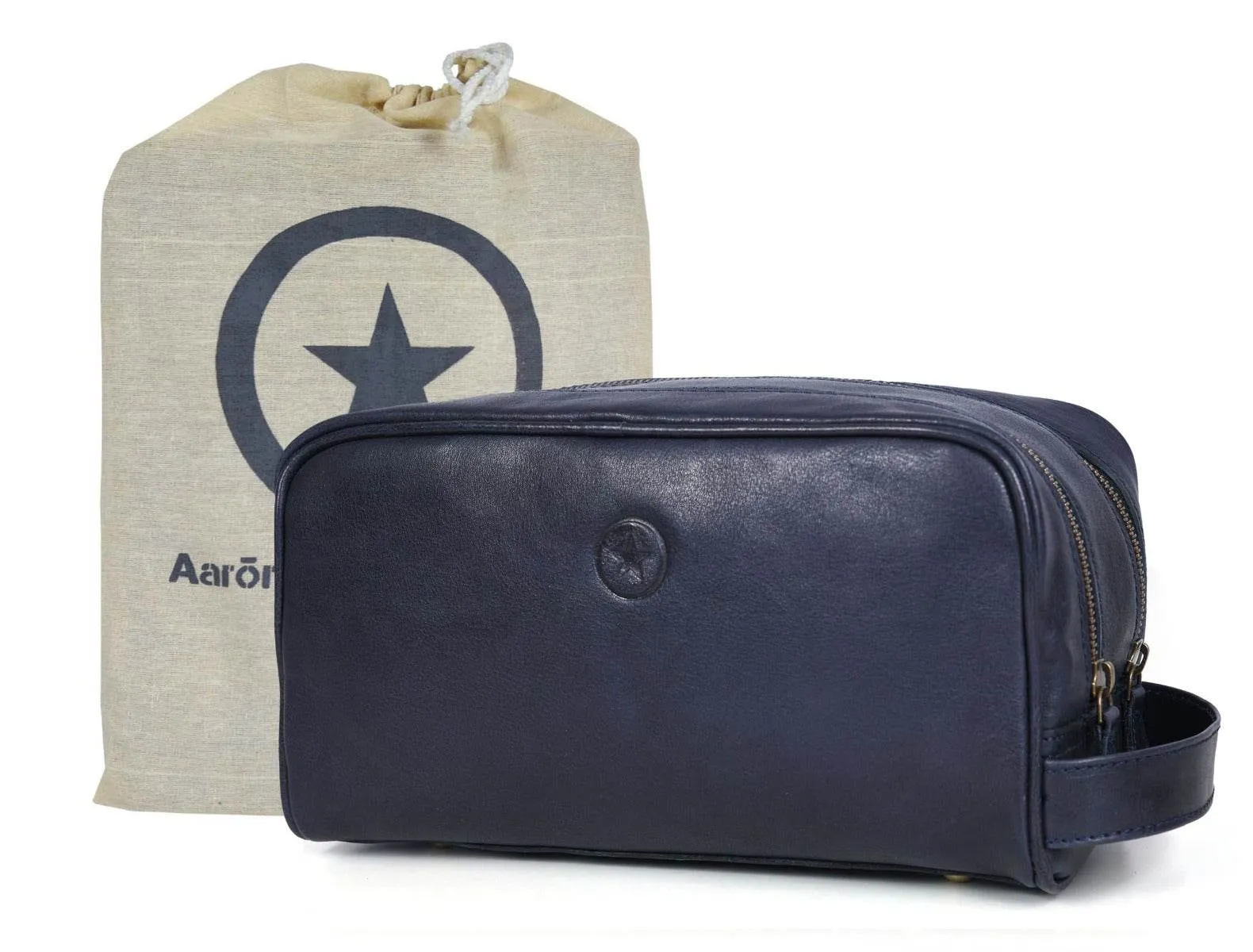 Tampa Leather Toiletry Bag - Navy Blue
