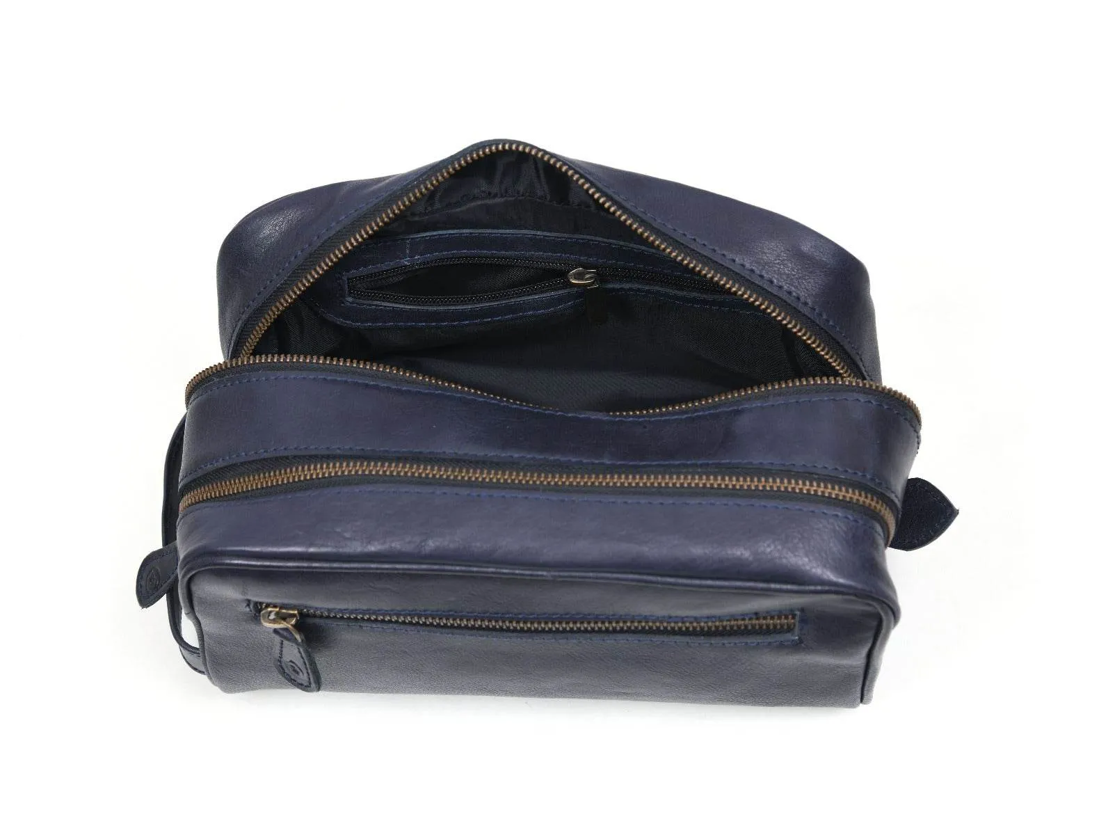 Tampa Leather Toiletry Bag - Navy Blue
