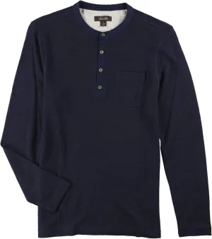 Tasso Elba Mens Linen Marled Henley Shirt (Medium, blunotte)
