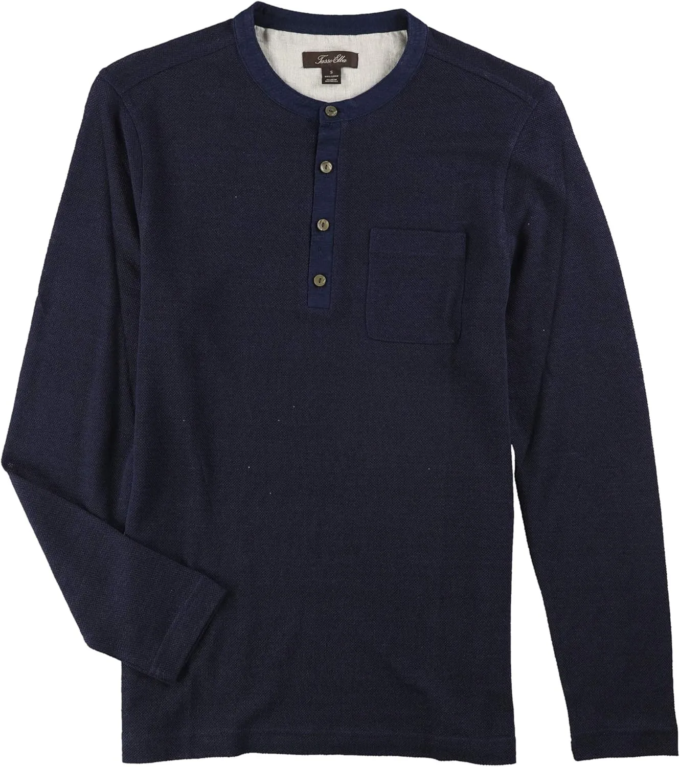 Tasso Elba Mens Linen Marled Henley Shirt (Medium, blunotte)