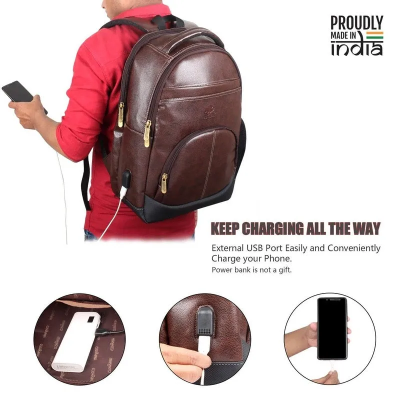 THE CLOWNFISH Fredrick 27 liters Faux Leather Mature Laptop Backpack for Men and Women for 15.6 Inch Laptops (Tan)