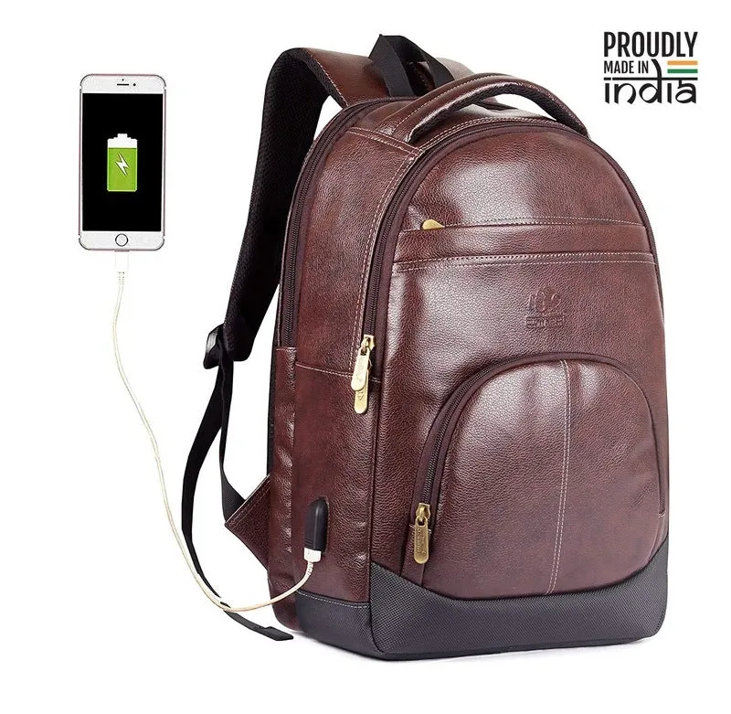 THE CLOWNFISH Fredrick 27 liters Faux Leather Mature Laptop Backpack for Men and Women for 15.6 Inch Laptops (Tan)