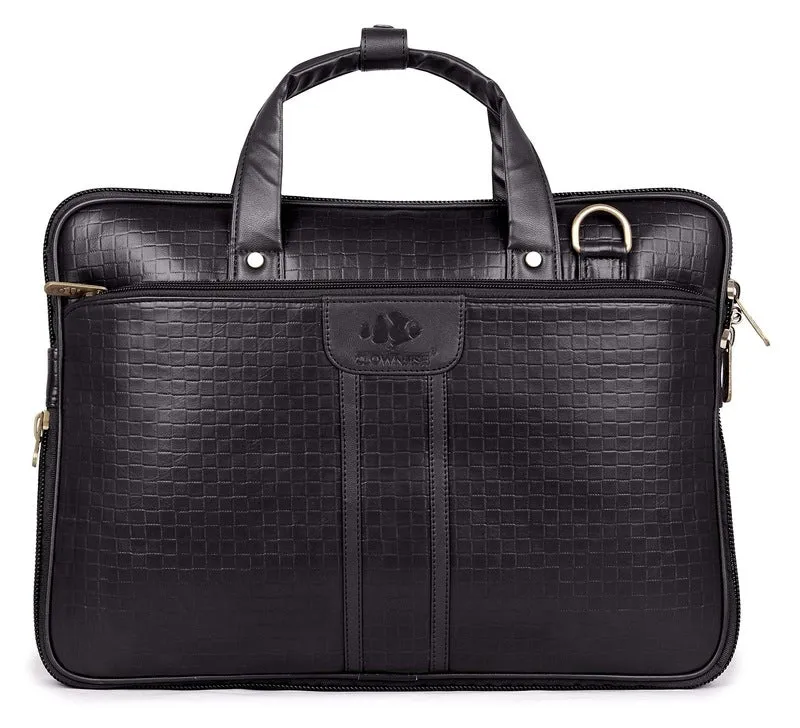 THE CLOWNFISH Richard Series Laptop Briefcase - Vegan Leather, Spacious | Adjustable Shoulder Strap | 14 inch | Black