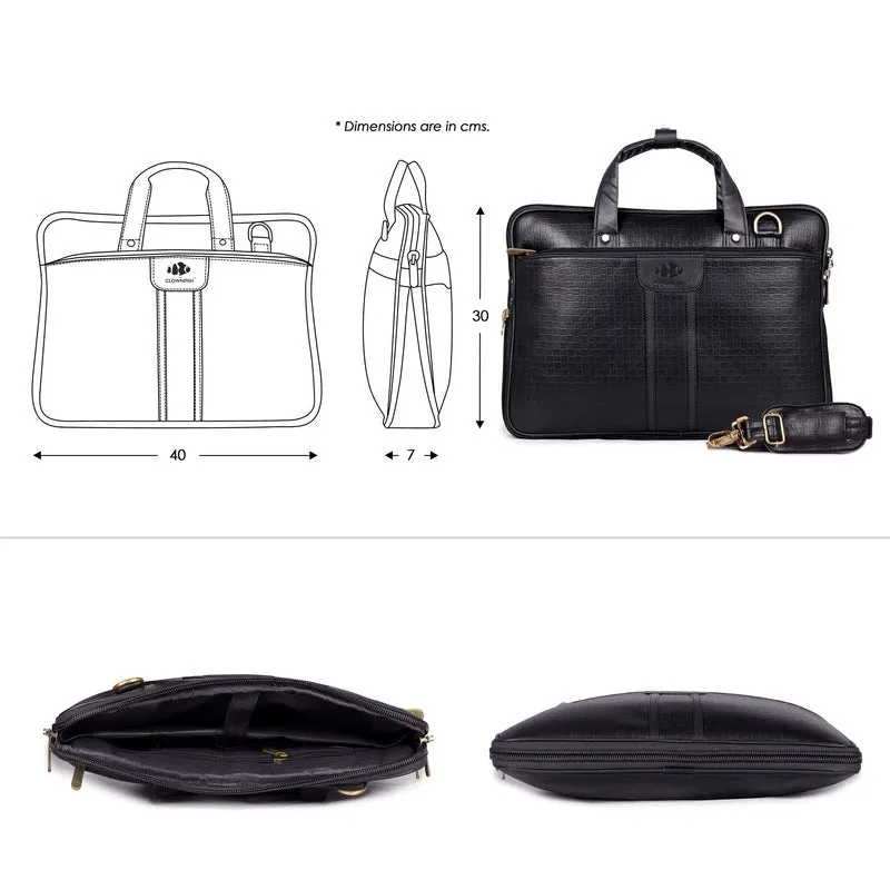 THE CLOWNFISH Richard Series Laptop Briefcase - Vegan Leather, Spacious | Adjustable Shoulder Strap | 14 inch | Black