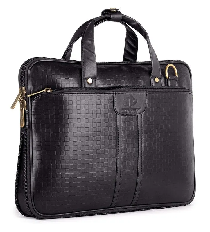 THE CLOWNFISH Richard Series Laptop Briefcase - Vegan Leather, Spacious | Adjustable Shoulder Strap | 14 inch | Black