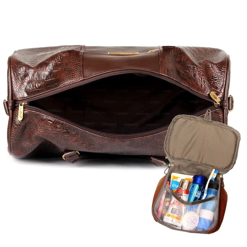 THE CLOWNFISH Unisex Crocodila 27 Ltr Travel Duffel Bag (Dark Brown) & Travel Toiletry Pouch Bag (Grey)