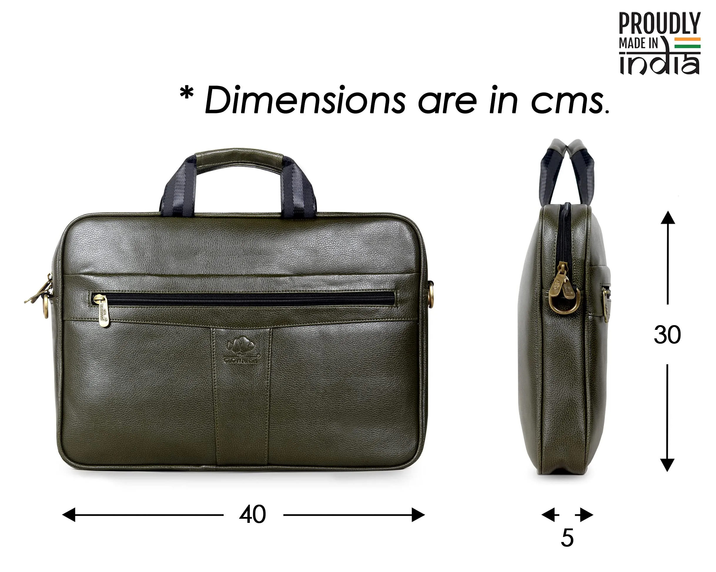 THE CLOWNFISH Unisex Icon Faux Leather 14 Inch Laptop Messenger Bag Briefcase (Green)