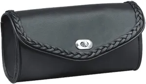 The Nekid Cow Motorcycle Windshield Bag with Braiding and Strong Closure - Classic Black Premium PVC Synthetic Leather - 10" Reinforced (Twist Lock)
