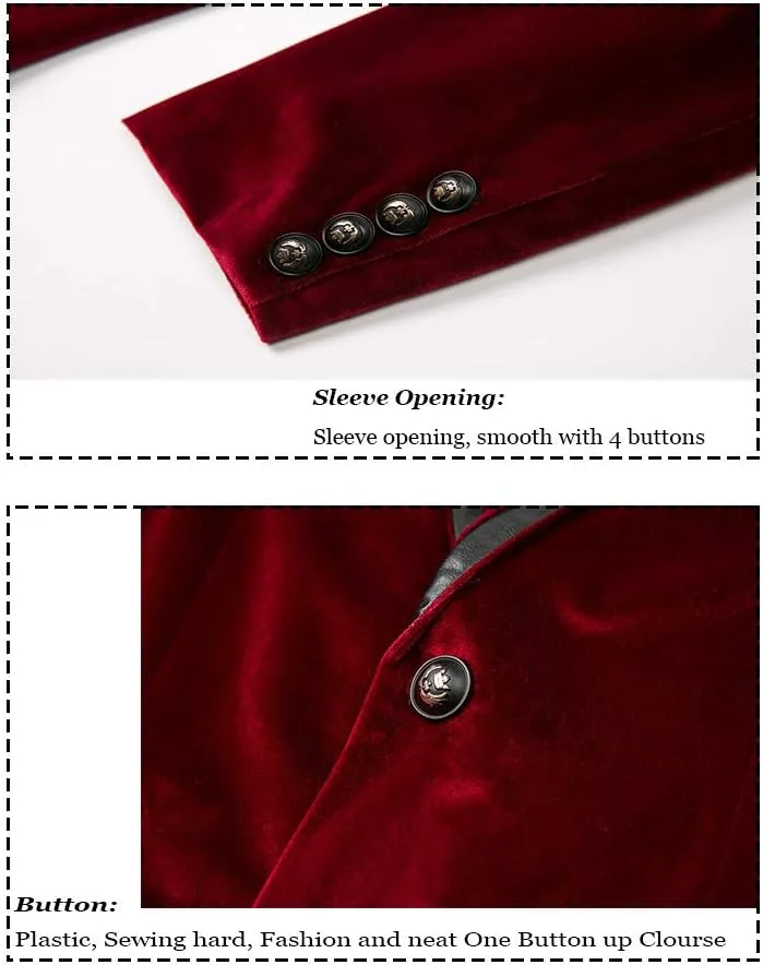 THWEI Mens Velvet Blazer Slim-Fit Solid Color One Button Blazer Sport Coat Jacket for Wedding Dinner Party