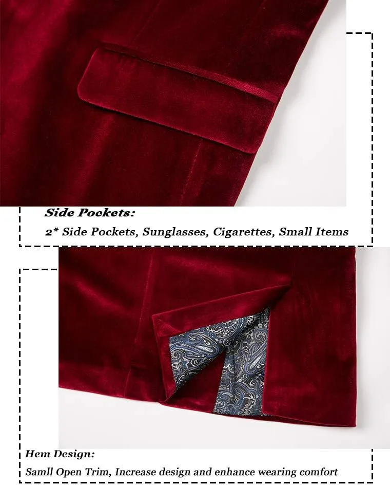THWEI Mens Velvet Blazer Slim-Fit Solid Color One Button Blazer Sport Coat Jacket for Wedding Dinner Party