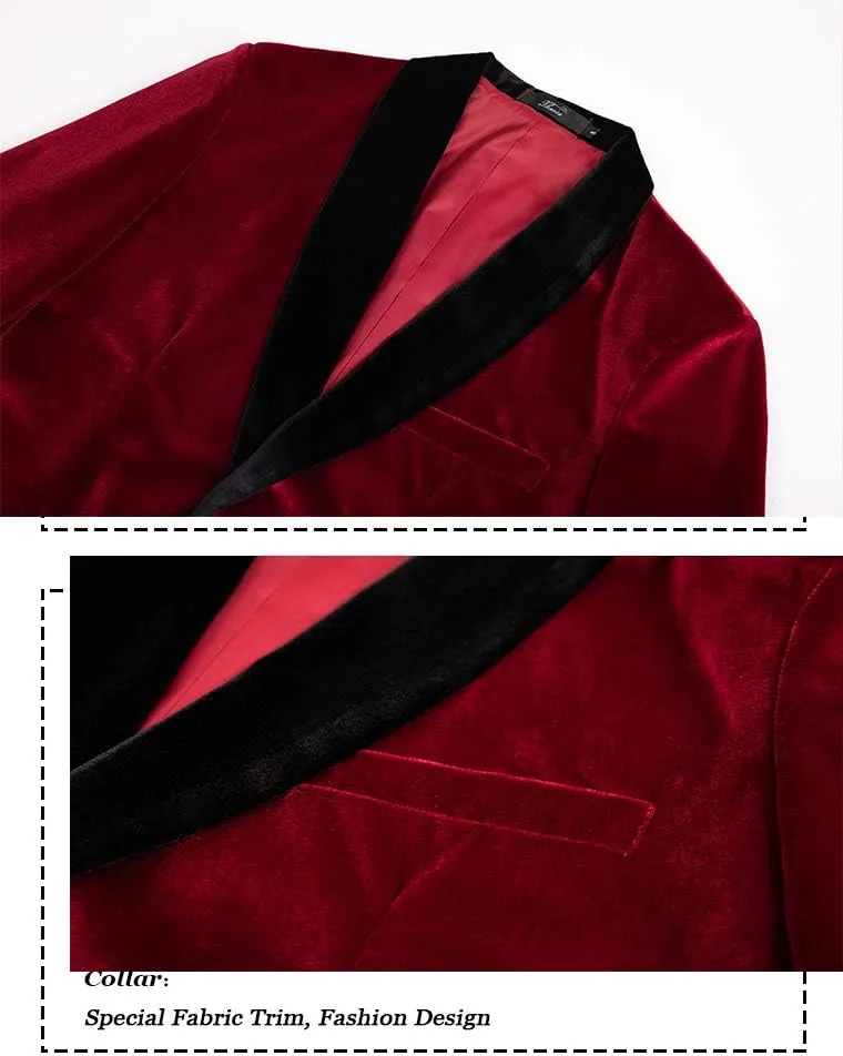 THWEI Mens Velvet Blazer Slim-Fit Solid Color One Button Blazer Sport Coat Jacket for Wedding Dinner Party