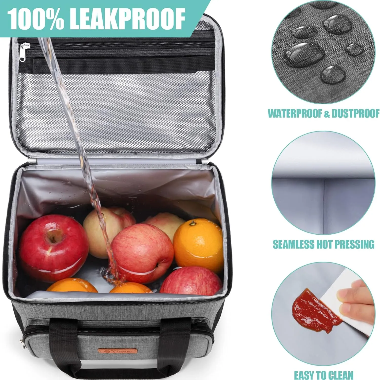 Tiblue Insulated Lunch Bag for Women/Men, Reusable Lunch Box for Office Work School Picnic Beach, Leakproof Freezable Cooler Bag with Adjustable Shoulder Strap for Kids/Adult(Large, Charcoal Grey)
