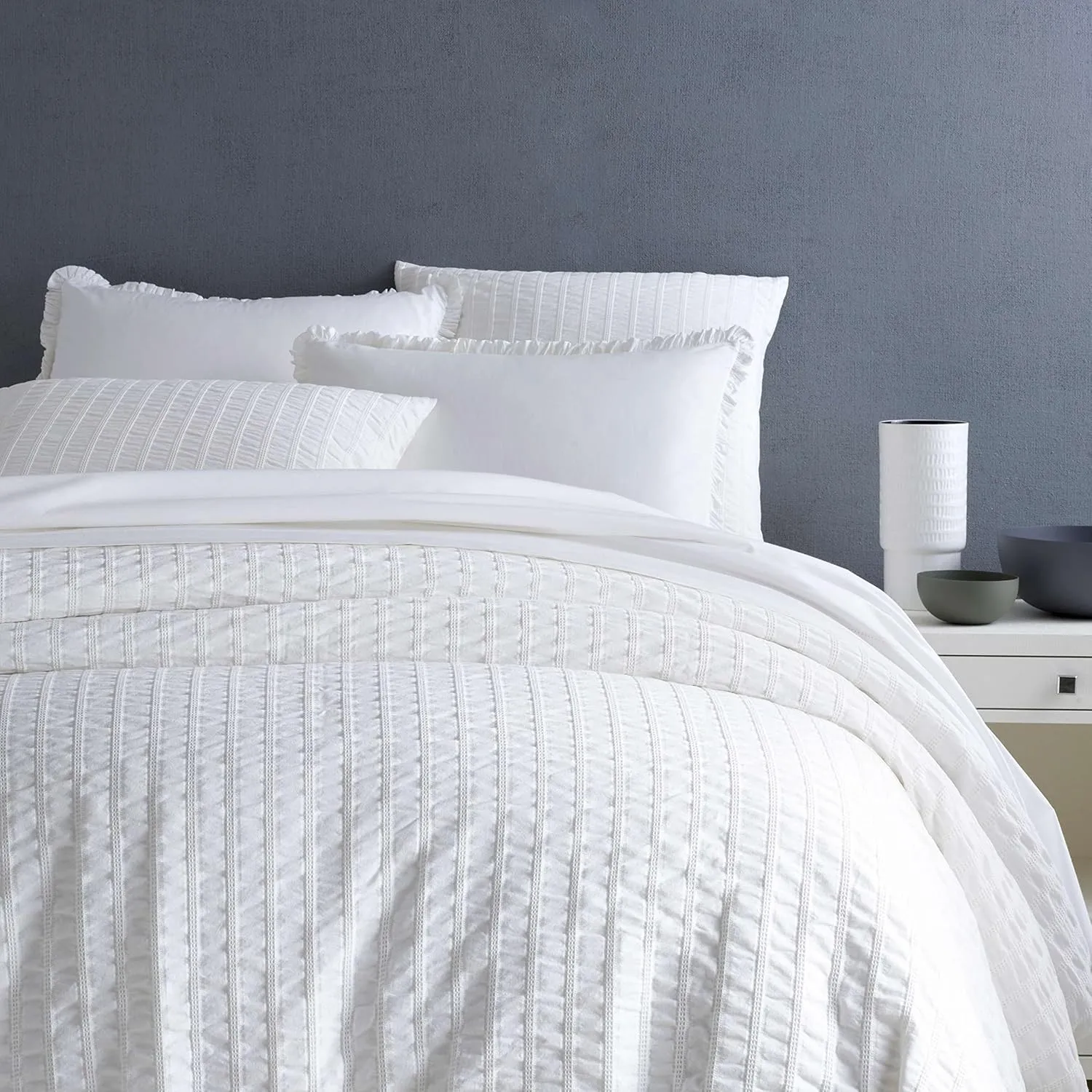 Tidal White Duvet Cover, King Size, White Solid Pattern
