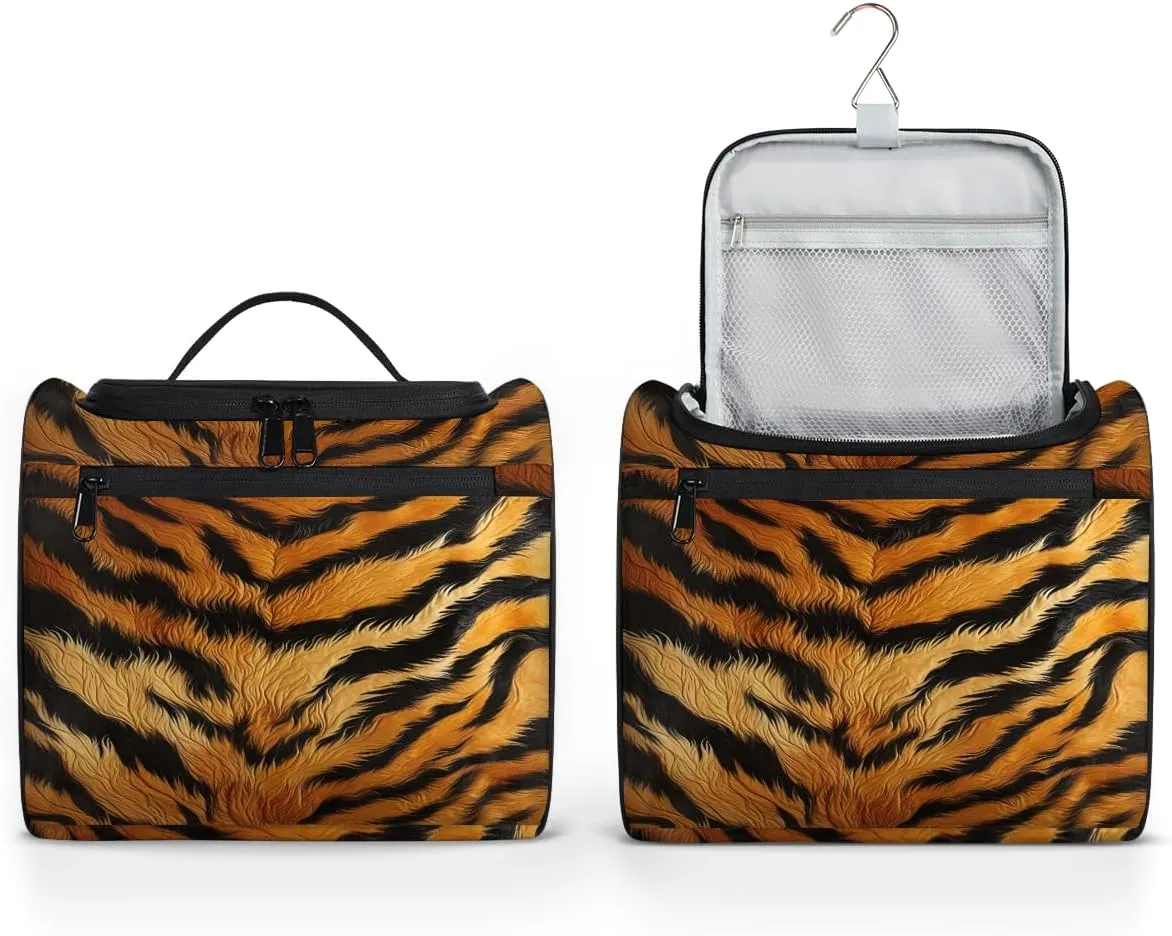 Tiger Print Travel Toiletry Bag for Men and Women, Large Hanging Makeup Bag Organizer Toiletries Bag for Travel, Cosmetic Bag with Handle