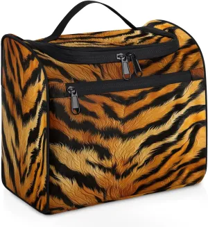 Tiger Print Travel Toiletry Bag for Men and Women, Large Hanging Makeup Bag Organizer Toiletries Bag for Travel, Cosmetic Bag with Handle