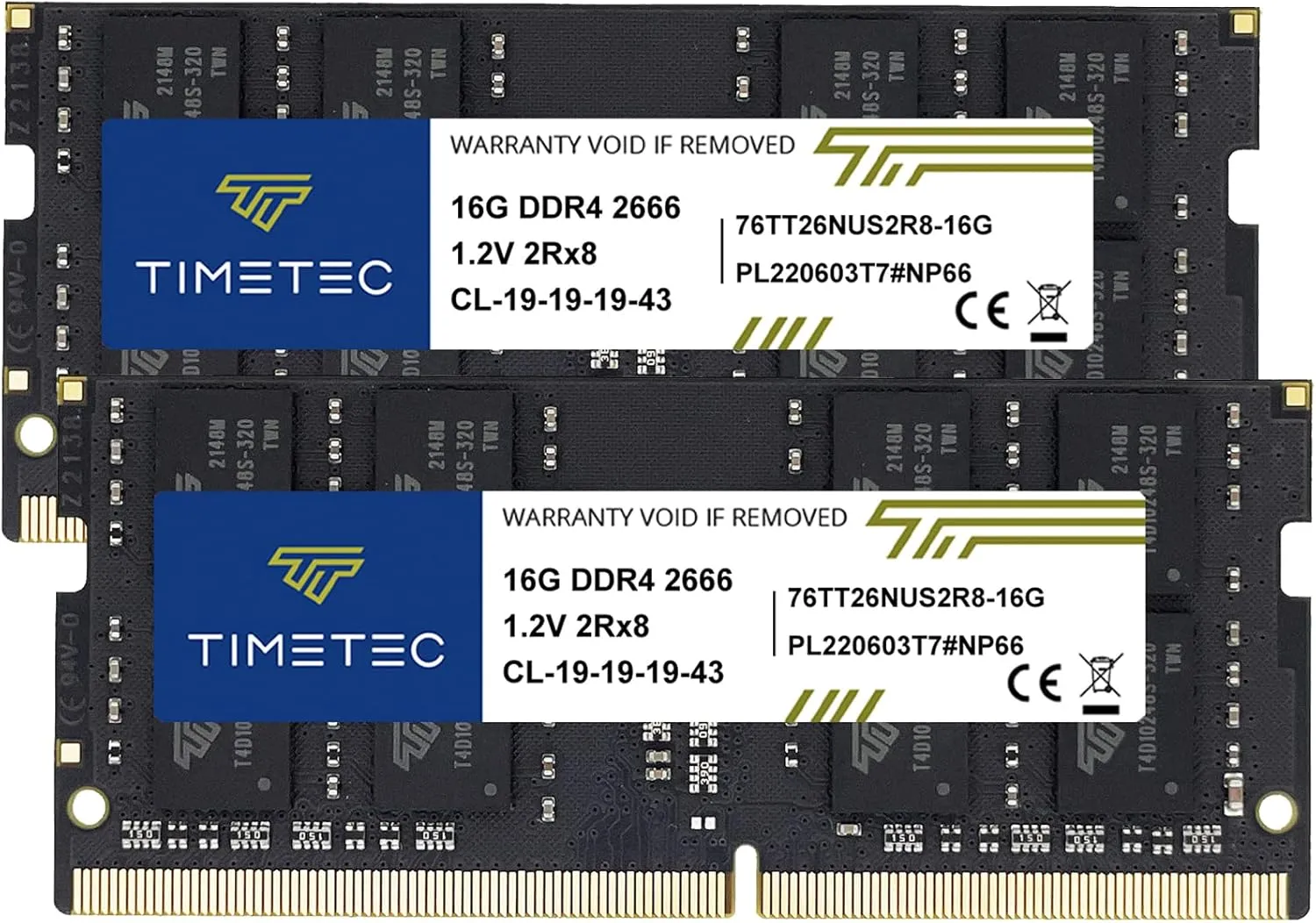 Timetec 32GB KIT(2x16GB) DDR4 2666MHz (DDR4-2666) PC4-21300 (PC4-2666V) Non-ECC Unbuffered 1.2V CL19 2Rx8 Dual Rank 260 Pin SODIMM Laptop Notebook PC Computer Memory RAM Module Upgrade