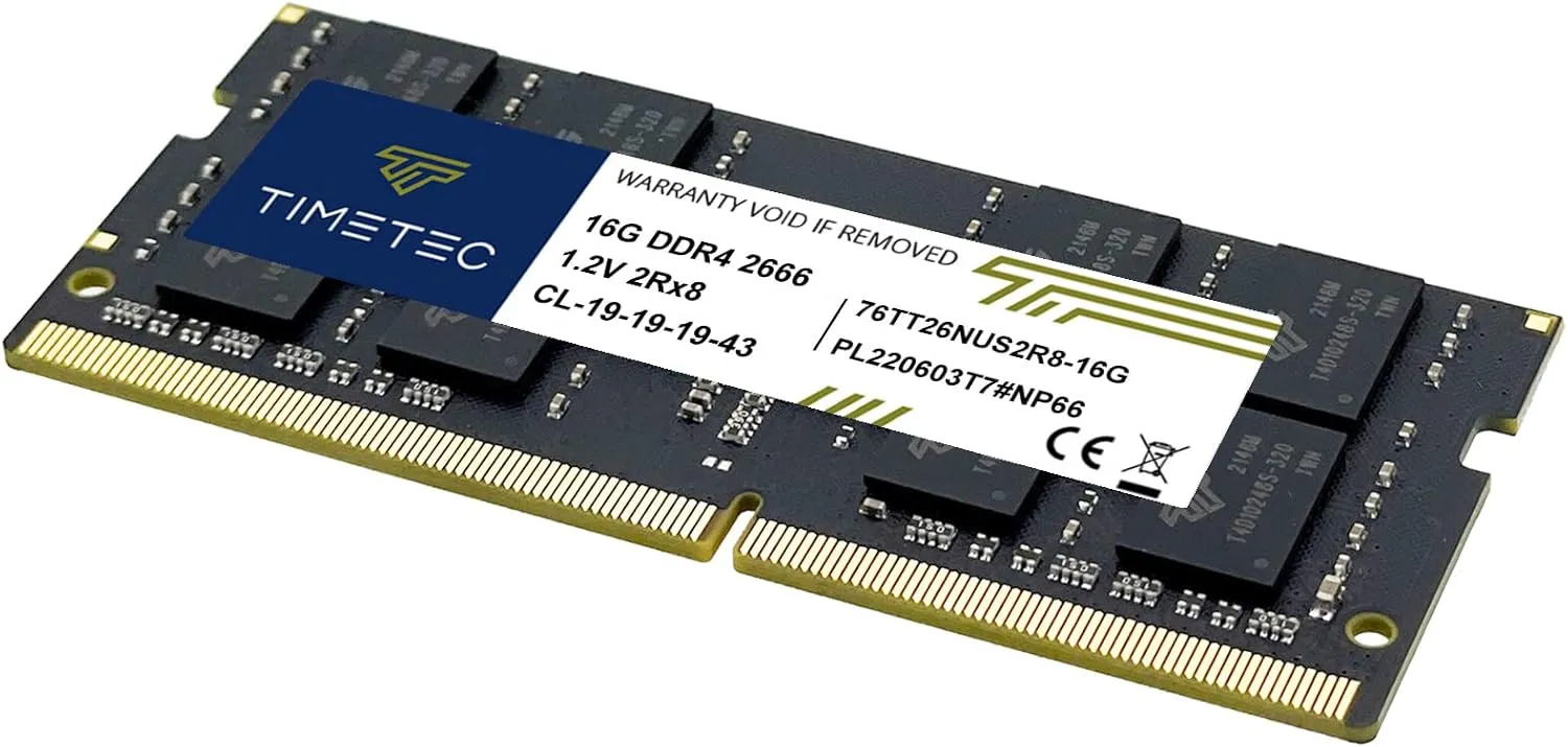 Timetec 32GB KIT(2x16GB) DDR4 2666MHz (DDR4-2666) PC4-21300 (PC4-2666V) Non-ECC Unbuffered 1.2V CL19 2Rx8 Dual Rank 260 Pin SODIMM Laptop Notebook PC Computer Memory RAM Module Upgrade