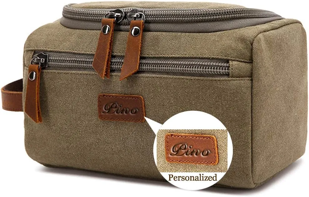 Toiletry Bag For Men And Women Personalized Shaving Kit Bag Dopp Kit For Men Travel Shaving Bag Flip Cover Mens Toiletry Bag Leather Canvas Dopp Kit For Travel (ArmyGreen)