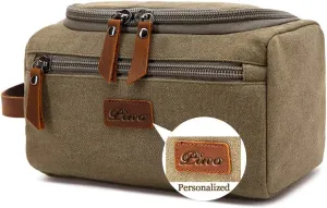 Toiletry Bag For Men And Women Personalized Shaving Kit Bag Dopp Kit For Men Travel Shaving Bag Flip Cover Mens Toiletry Bag Leather Canvas Dopp Kit For Travel (ArmyGreen)