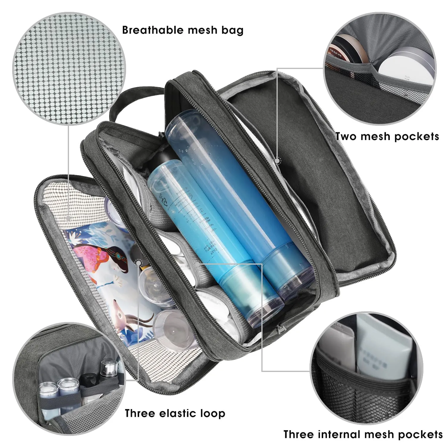 Toiletry Bag for Men Hanging Dopp Kit Water Resistant Shaving Bag Small Toiletry Bag for Traveling (Denim Pure Grey)