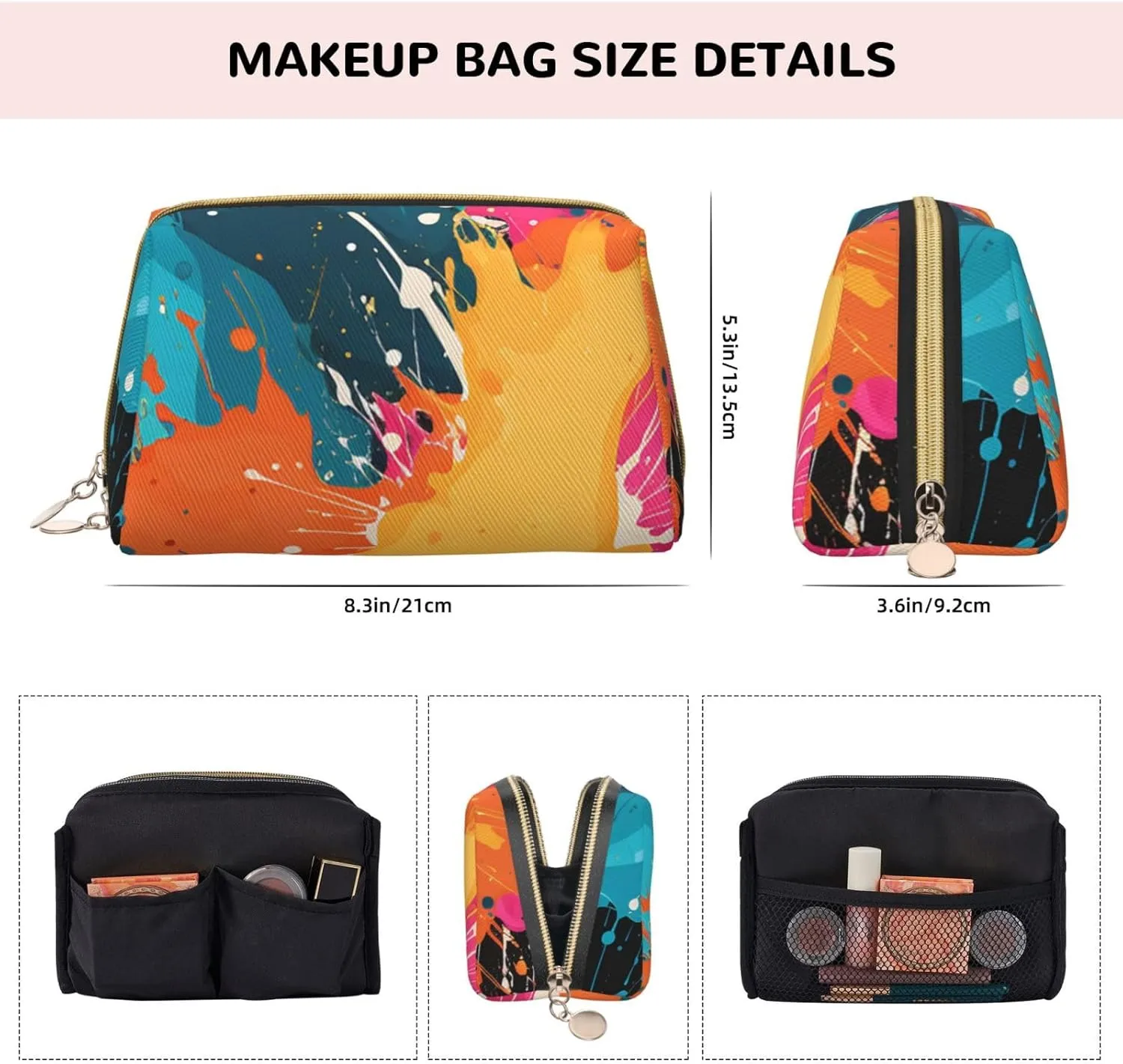 Toiletry Bag for Women Men Dopp Kit Travel Makeup Bag Color Splash Pattern Make Up Organizers Cosmetic Bag