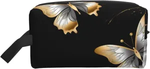 Toiletry Bag for Women Men Dopp Kit Travel Makeup Bag Make Up Organizers Cosmetic Bag Gold White Butterflies Black Hanging Toiletry Bag Shaving Bag with Large Capacity for Travel