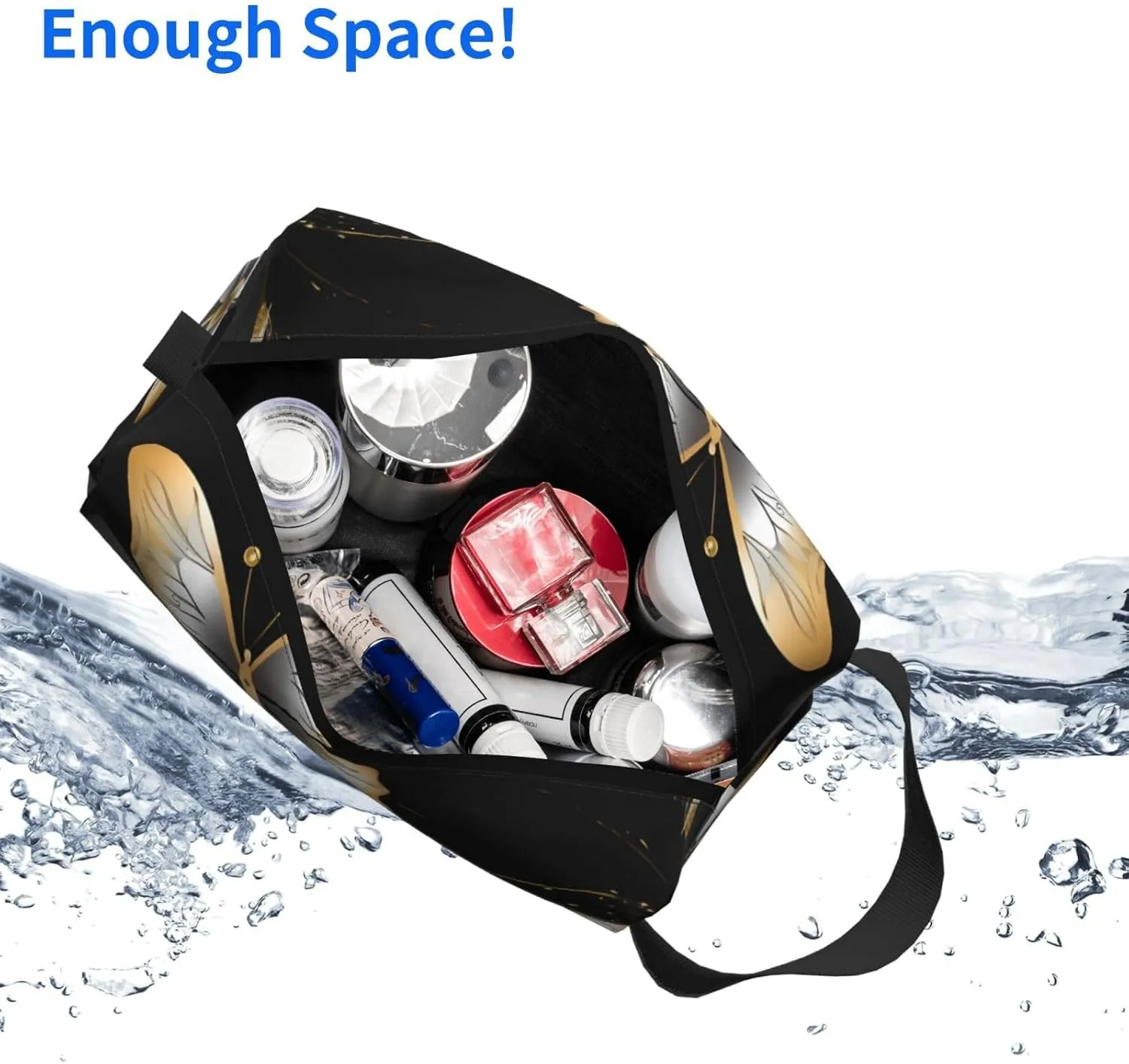 Toiletry Bag for Women Men Dopp Kit Travel Makeup Bag Make Up Organizers Cosmetic Bag Gold White Butterflies Black Hanging Toiletry Bag Shaving Bag with Large Capacity for Travel