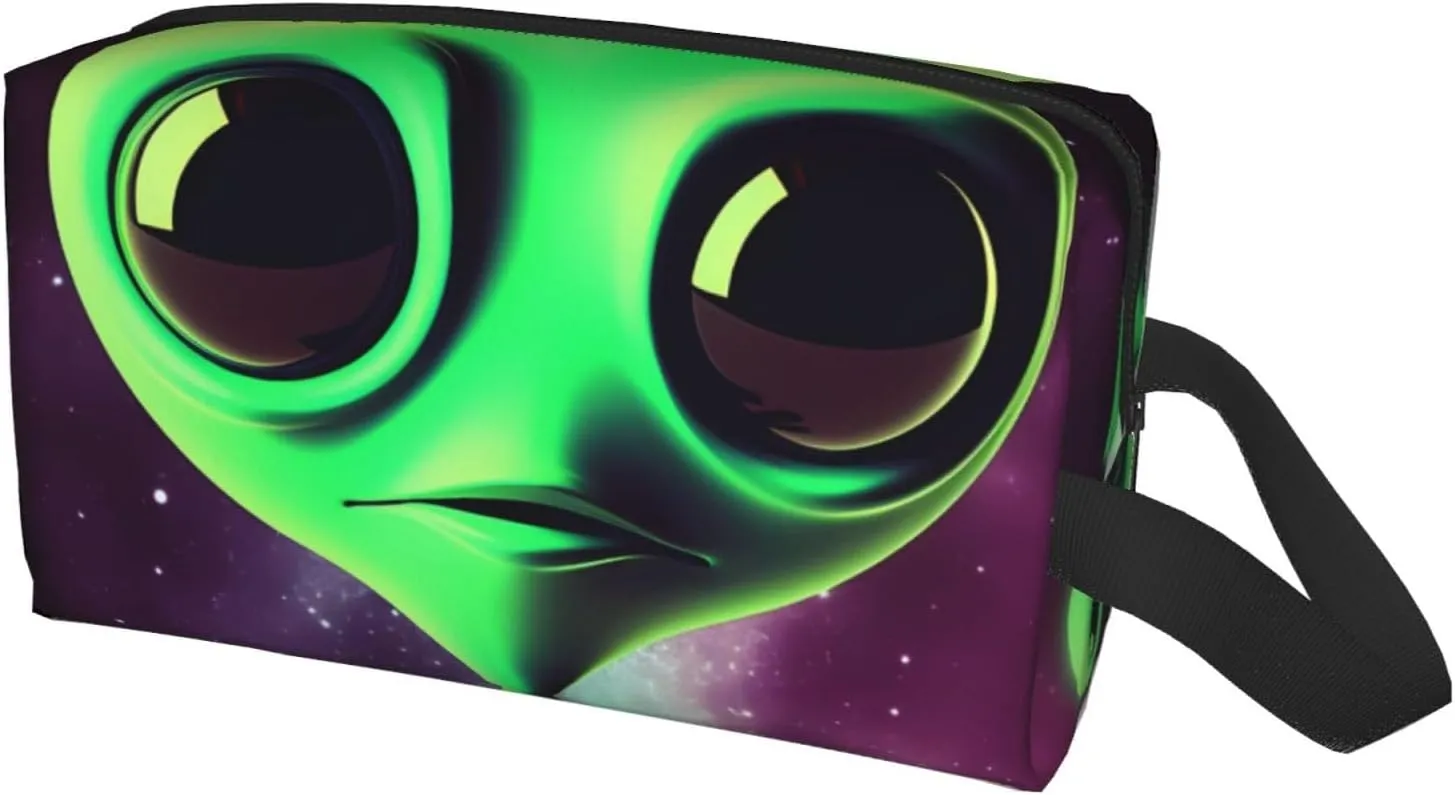 Toiletry Bag for Women Men Dopp Kit Travel Makeup Bag Make Up Organizers Cosmetic Bag Green Alien Hanging Toiletry Bag Shaving Bag with Large Capacity for Travel
